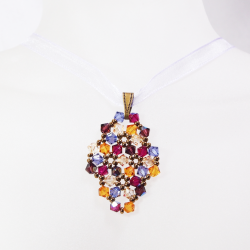 Pendant 65cm - Malvina Rhombus S-Violet Organza - Pendant 65cm - Laiton bronze